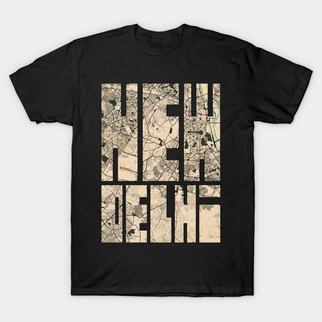 New Delhi, India City Map - Vintage T-Shirt by deMAP Studio